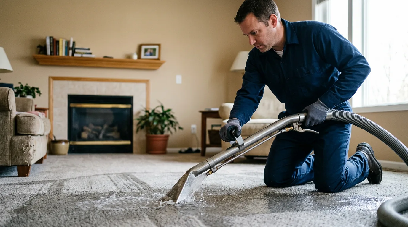 Water damage restoration technician working near Wheeling, IL